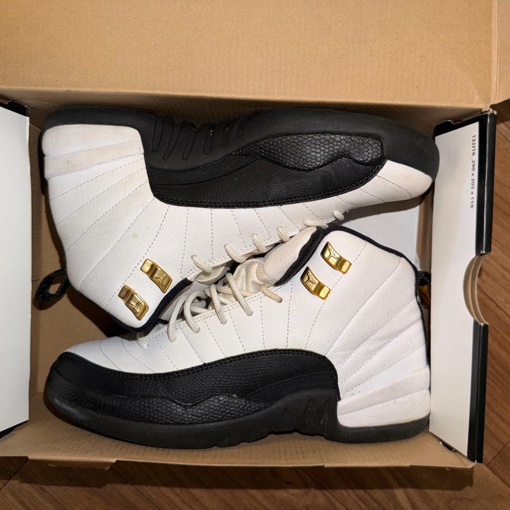 Men's White and Black High-Top Basketball Sneakers with Gold Accents